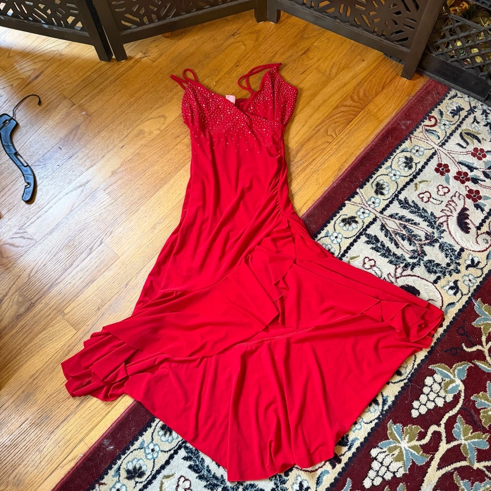 Vintage Y2K high low red ruched dress
